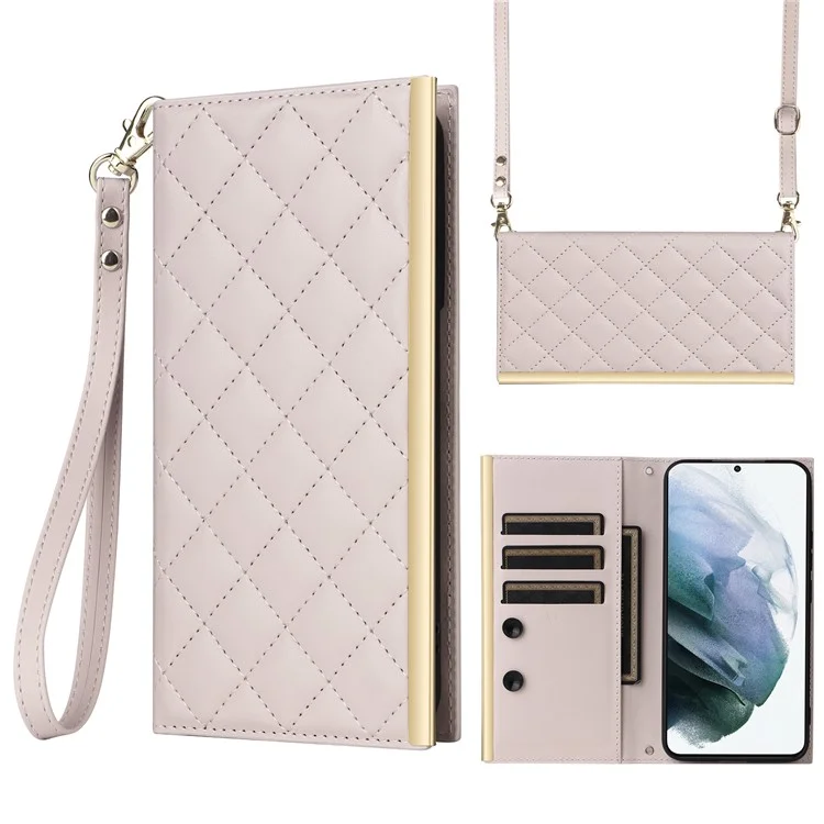 For Samsung Galaxy S21+ 5G Case Wallet PU Leather Suction Cup Protection Phone Cover - Beige