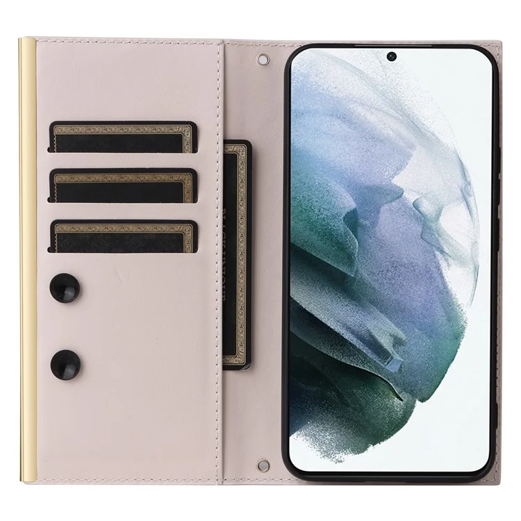 Para Samsung Galaxy S21+ 5G Case Wallet PU Leather Suction Cup Protection Phone Cover - Bege