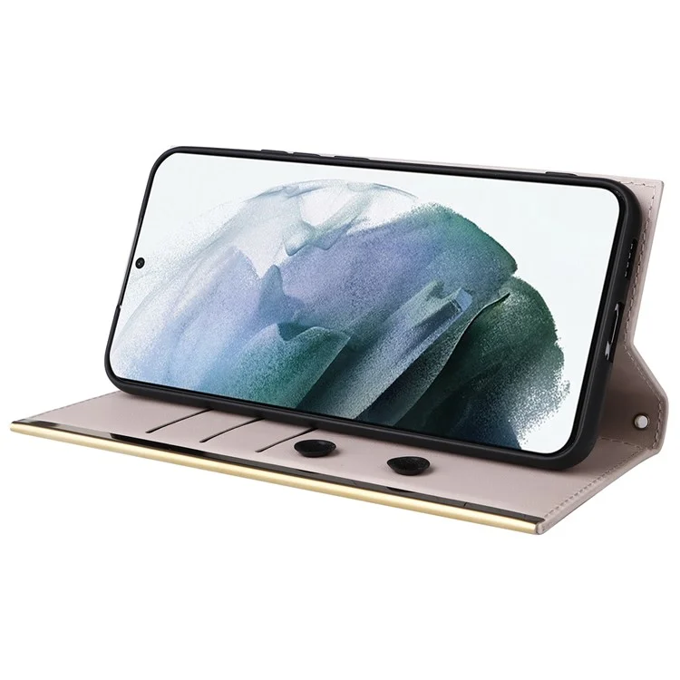 Para Samsung Galaxy S21+ 5G Case Wallet PU Leather Suction Cup Protection Phone Cover - Bege