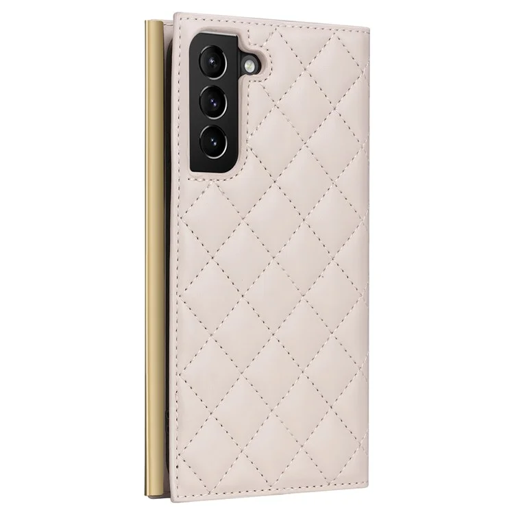 For Samsung Galaxy S21+ 5G Case Wallet PU Leather Suction Cup Protection Phone Cover - Beige