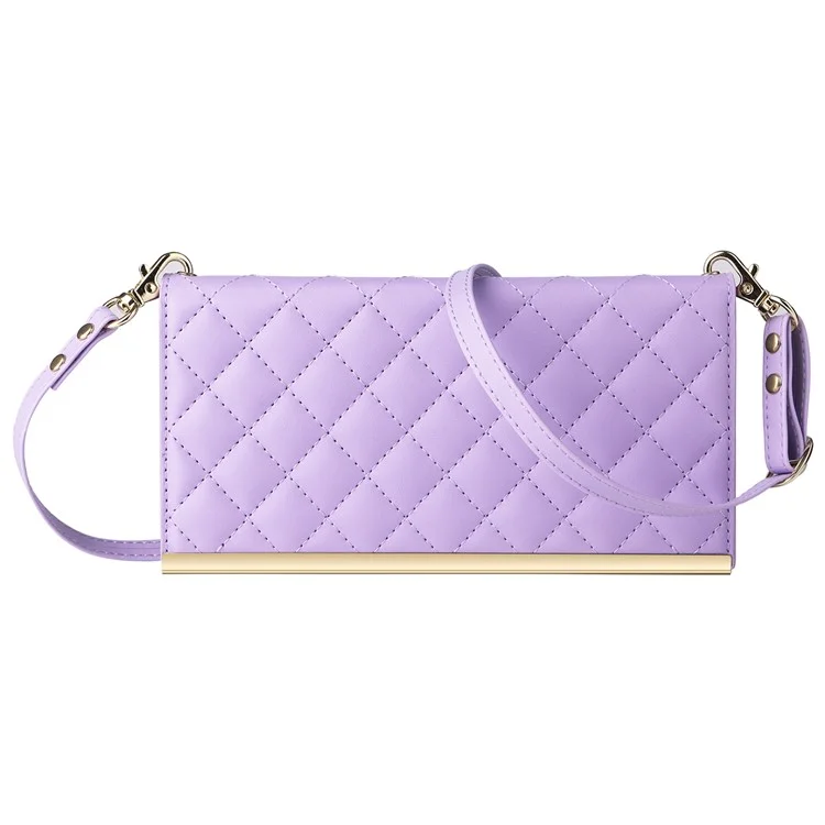 For Samsung Galaxy S23 Leather Case Suction Cup Wallet Flip Phone Cover with Shoulder Strap - Purple