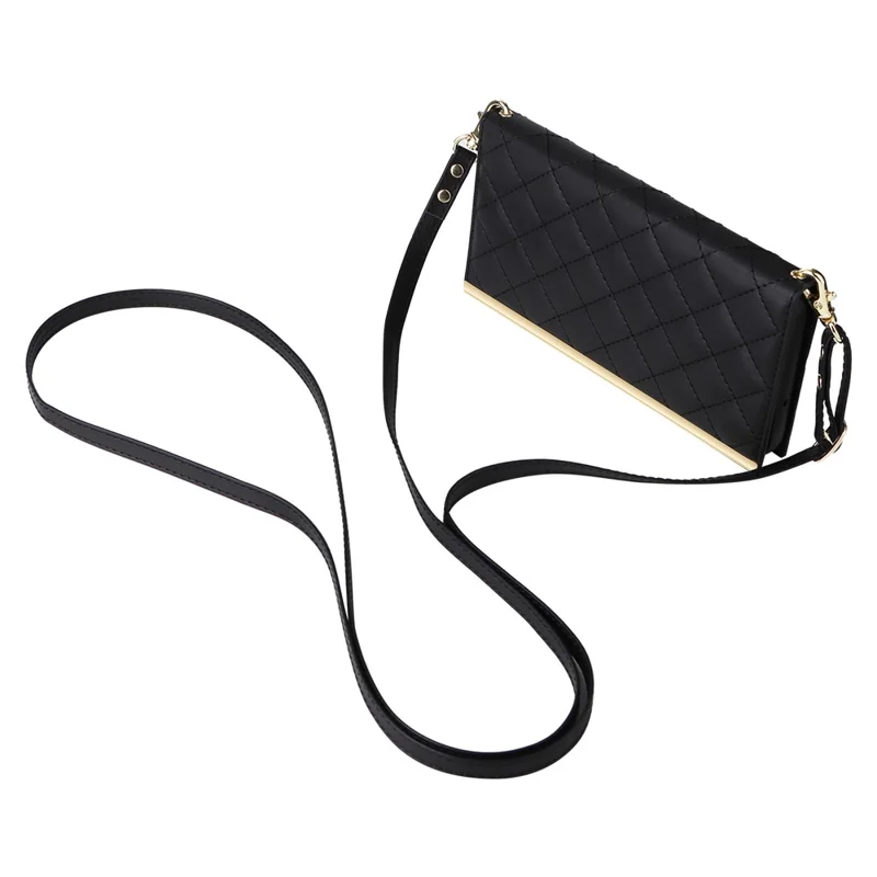 For Samsung Galaxy S23 Leather Case Suction Cup Wallet Flip Phone Cover with Shoulder Strap - Black