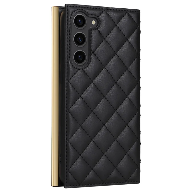 For Samsung Galaxy S23 Leather Case Suction Cup Wallet Flip Phone Cover with Shoulder Strap - Black