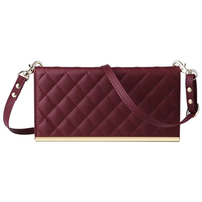 For Samsung Galaxy S23 Leather Case Suction Cup Wallet Flip Phone Cover with Shoulder Strap - Wine Red