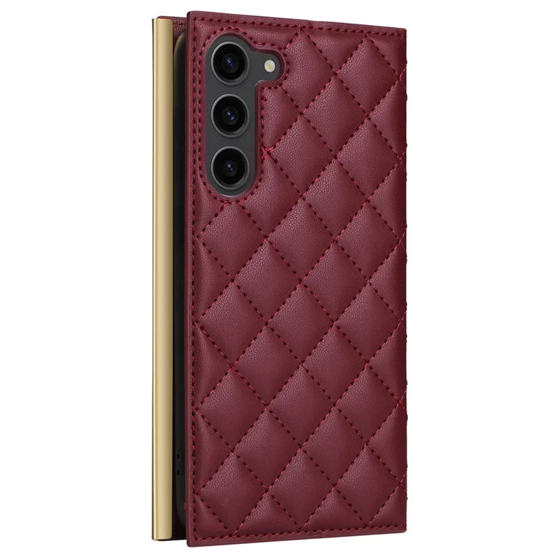 For Samsung Galaxy S23 Leather Case Suction Cup Wallet Flip Phone Cover with Shoulder Strap - Wine Red