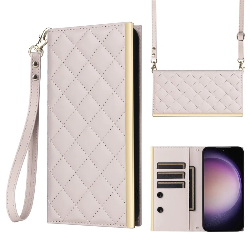 For Samsung Galaxy S23+ Wallet Case Anti-Drop PU Leather Phone Cover with Stand - Beige