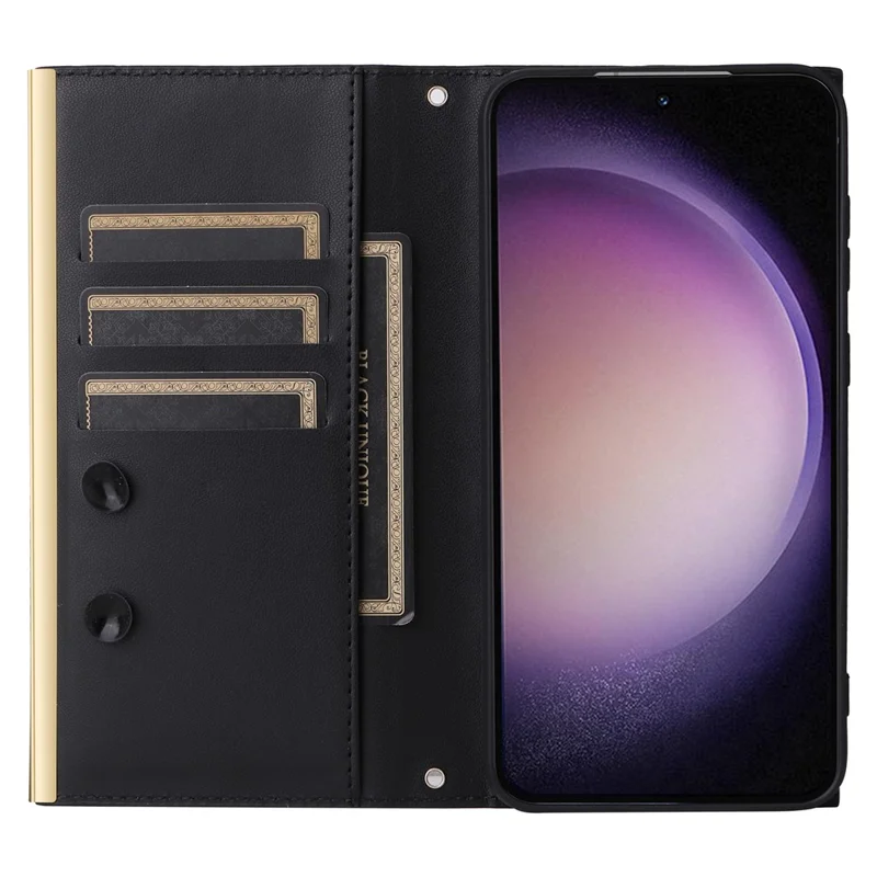 For Samsung Galaxy S23+ Wallet Case Anti-Drop PU Leather Phone Cover with Stand - Black