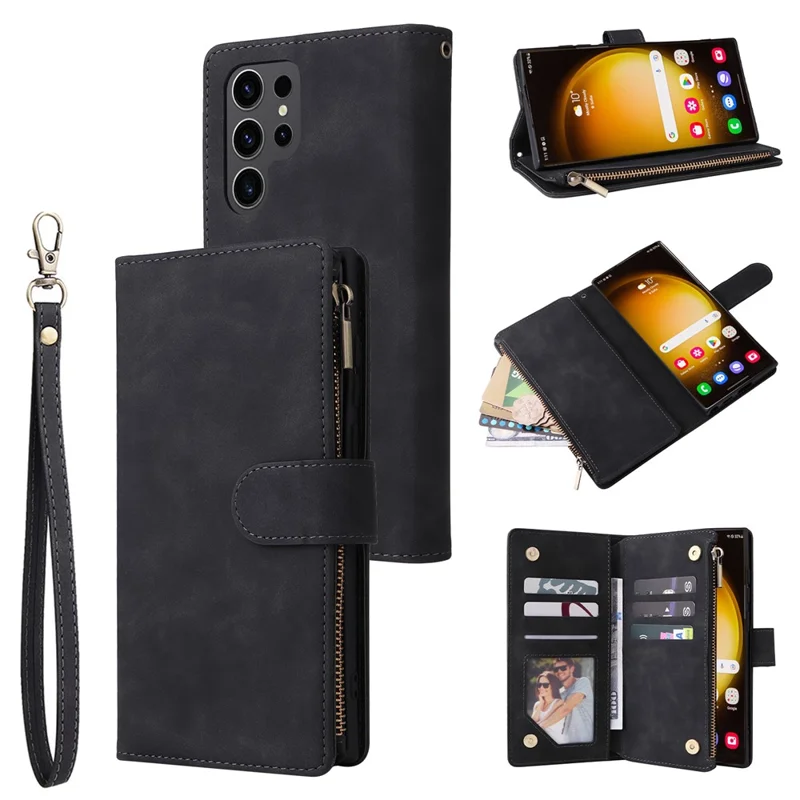 For Samsung Galaxy S24 Ultra Cell Phone Case Multiple Card Slots PU Leather Protection Cover - Black