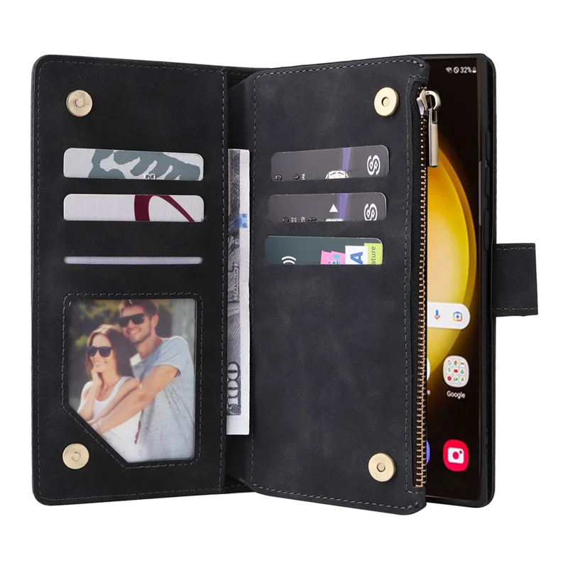 For Samsung Galaxy S24 Ultra Cell Phone Case Multiple Card Slots PU Leather Protection Cover - Black