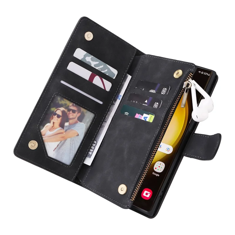 For Samsung Galaxy S24 Ultra Cell Phone Case Multiple Card Slots PU Leather Protection Cover - Black