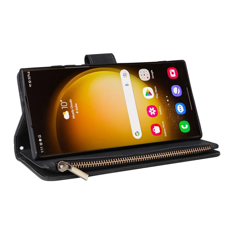 For Samsung Galaxy S24 Ultra Cell Phone Case Multiple Card Slots PU Leather Protection Cover - Black