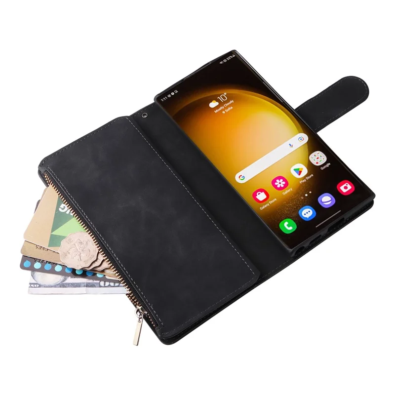 For Samsung Galaxy S24 Ultra Cell Phone Case Multiple Card Slots PU Leather Protection Cover - Black