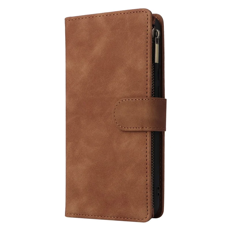 For Samsung Galaxy A05 4G Case Multiple Card Slots Anti-fall Zipper Pocket Leather Phone Cover - Brown