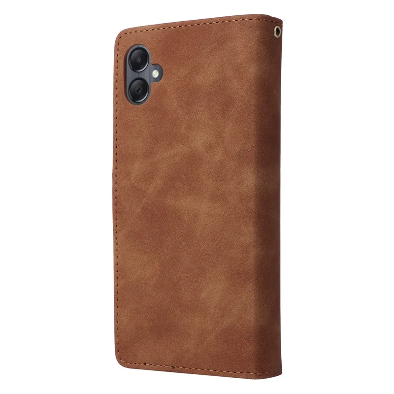 For Samsung Galaxy A05 4G Case Multiple Card Slots Anti-fall Zipper Pocket Leather Phone Cover - Brown