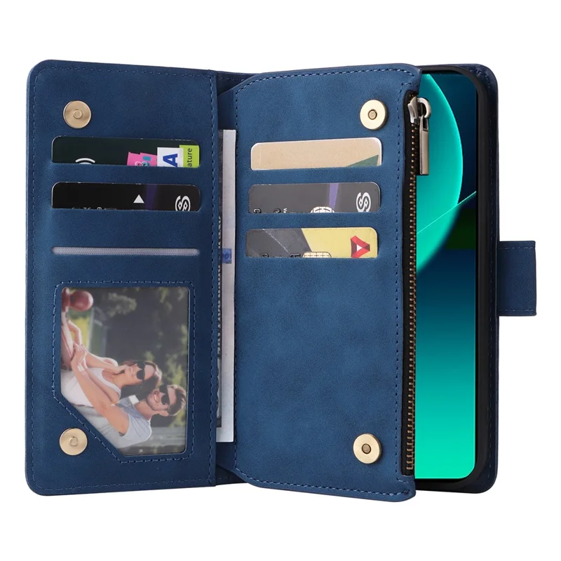 For Xiaomi 13T / 13T Pro / Redmi K60 Ultra Cell Phone Drop-proof Case Zipper Wallet Card Holder Leather Cover - Blue