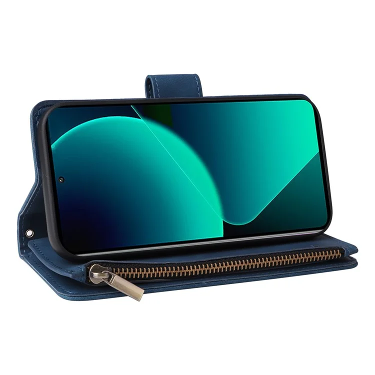 For Xiaomi 13T / 13T Pro / Redmi K60 Ultra Cell Phone Drop-proof Case Zipper Wallet Card Holder Leather Cover - Blue