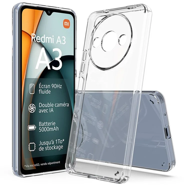 Para Xiaomi Redmi A3 / Poco C61 4G / Funda de teléfono Poco C61 4G Cubierta clara resistente a los arañazos de TPU + Acrílico
