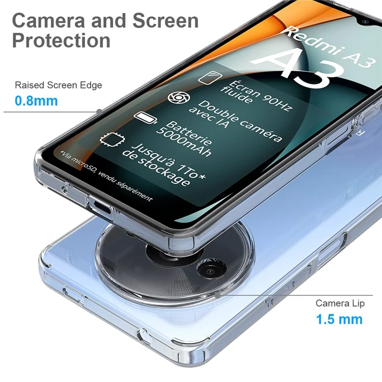Para Xiaomi Redmi A3 / Poco C61 4G / Funda de teléfono Poco C61 4G Cubierta clara resistente a los arañazos de TPU + Acrílico