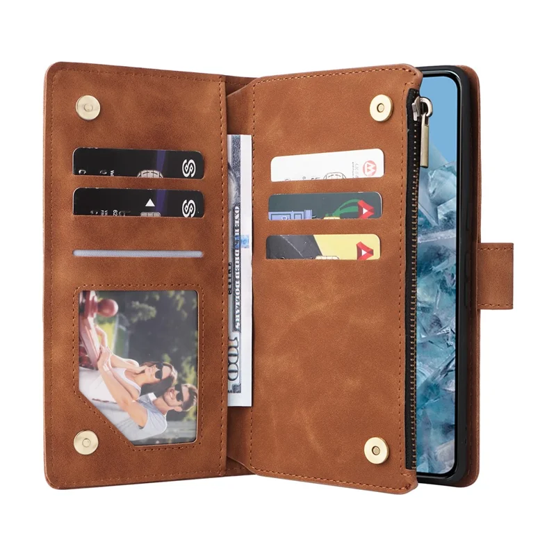 Für Google Pixel 8a Handyhülle Reißverschluss-Geldbörse Kartenfach Leder Sturzsicheres Cover - Braun