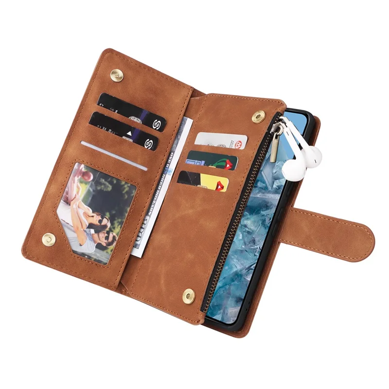 Für Google Pixel 8a Handyhülle Reißverschluss-Geldbörse Kartenfach Leder Sturzsicheres Cover - Braun