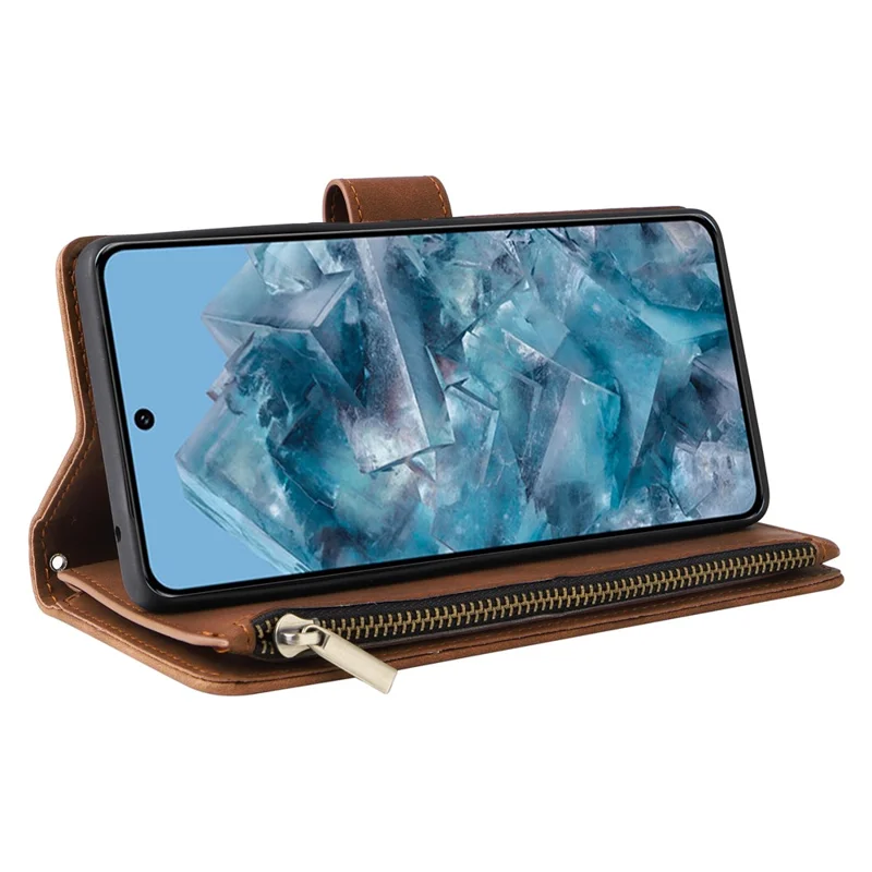 Für Google Pixel 8a Handyhülle Reißverschluss-Geldbörse Kartenfach Leder Sturzsicheres Cover - Braun
