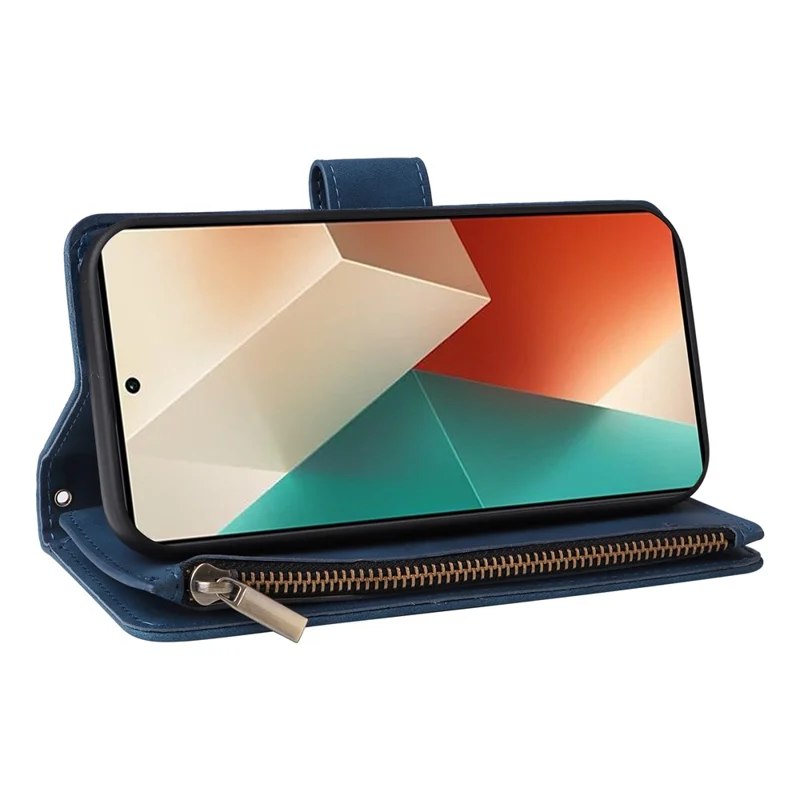 For Xiaomi Redmi Note 13 5G Case Leather Phone Protective Cover Zipper Wallet Card Holder - Blue