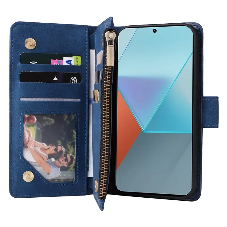 For Xiaomi Redmi Note 13 Pro 5G / Poco X6 5G PU Leather Wallet Mobile Phone Cover Case with Multiple Card Slots - Blue