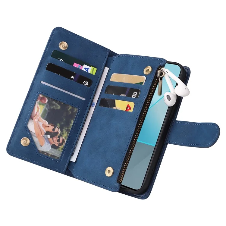 For Xiaomi Redmi Note 13 Pro 5G / Poco X6 5G PU Leather Wallet Mobile Phone Cover Case with Multiple Card Slots - Blue