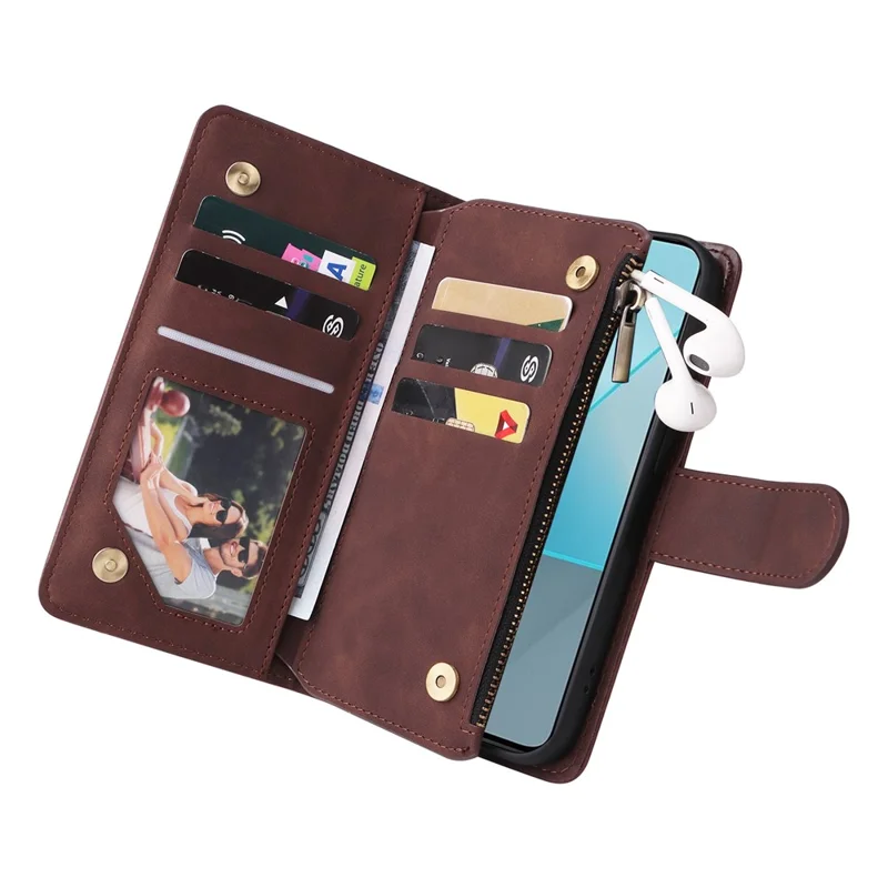 For Xiaomi Redmi Note 13 Pro 5G / Poco X6 5G PU Leather Wallet Mobile Phone Cover Case with Multiple Card Slots - Coffee