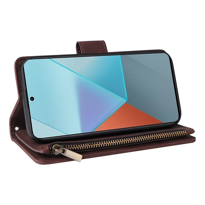 For Xiaomi Redmi Note 13 Pro 5G / Poco X6 5G PU Leather Wallet Mobile Phone Cover Case with Multiple Card Slots - Coffee