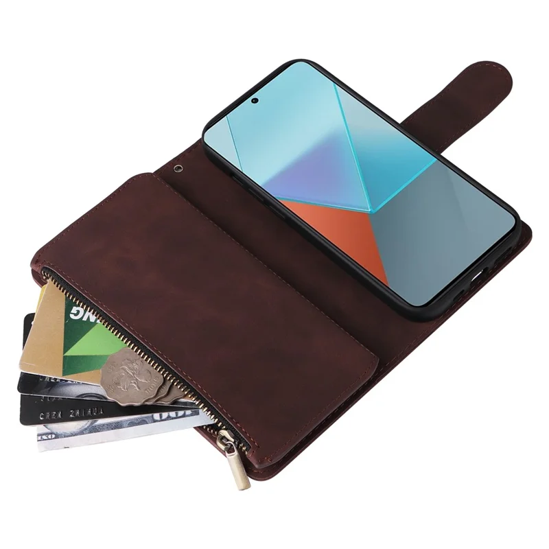 For Xiaomi Redmi Note 13 Pro 5G / Poco X6 5G PU Leather Wallet Mobile Phone Cover Case with Multiple Card Slots - Coffee