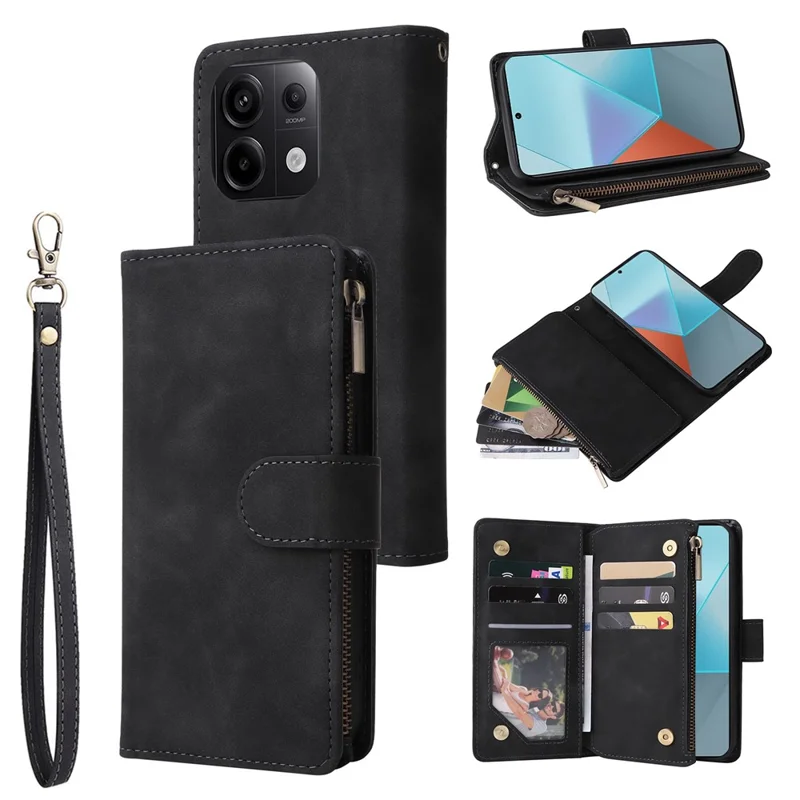 Für Xiaomi Redmi Note 13 Pro 5G / Poco X6 5G PU-Leder-Geldbörsen-Handy-Cover-Hülle mit mehreren Kartenfächern - Schwarz