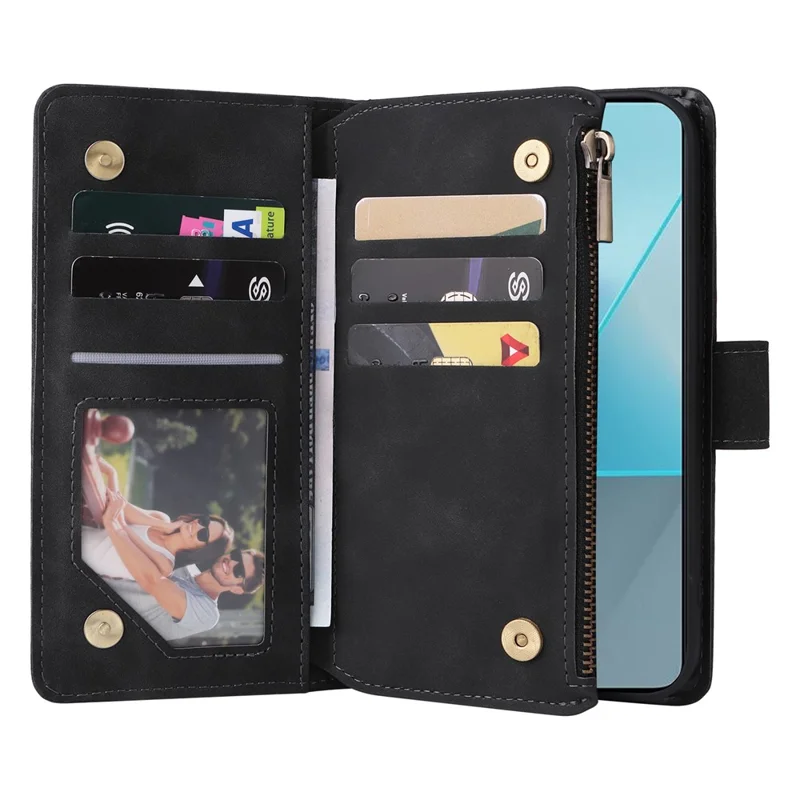 Für Xiaomi Redmi Note 13 Pro 5G / Poco X6 5G PU-Leder-Geldbörsen-Handy-Cover-Hülle mit mehreren Kartenfächern - Schwarz