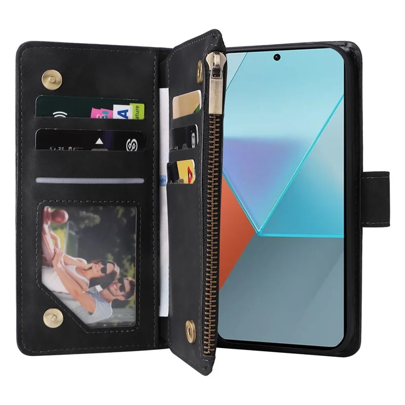Für Xiaomi Redmi Note 13 Pro 5G / Poco X6 5G PU-Leder-Geldbörsen-Handy-Cover-Hülle mit mehreren Kartenfächern - Schwarz