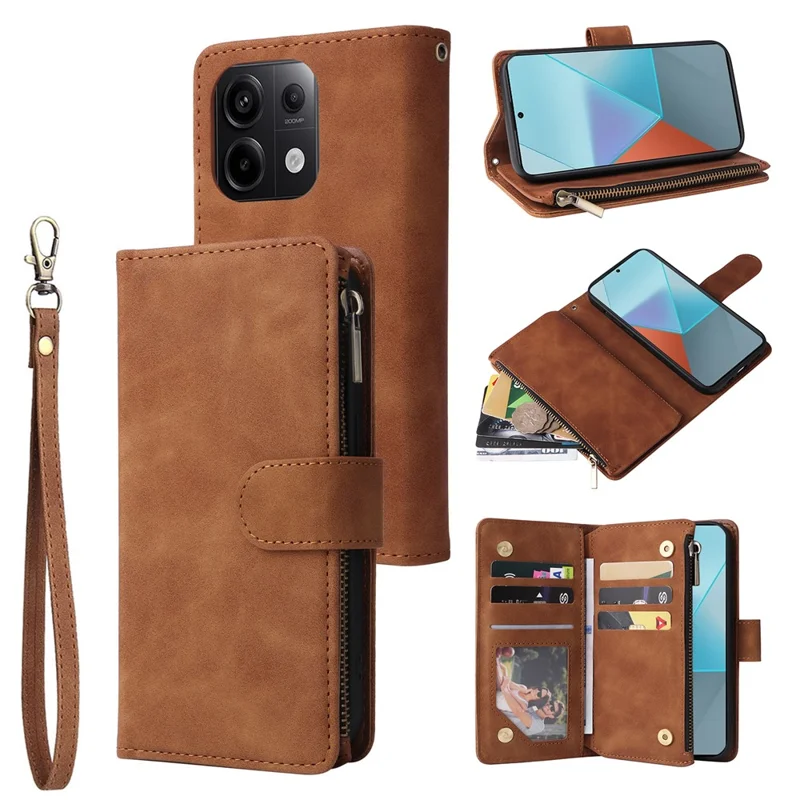 Per Xiaomi Redmi Note 13 Pro 5G / Poco X6 5G Custodia in pelle PU per telefono cellulare con più slot per schede - Marrone