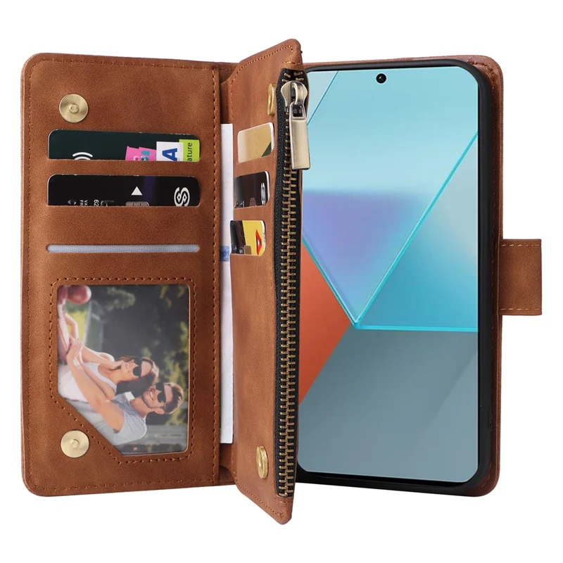 Per Xiaomi Redmi Note 13 Pro 5G / Poco X6 5G Custodia in pelle PU per telefono cellulare con più slot per schede - Marrone