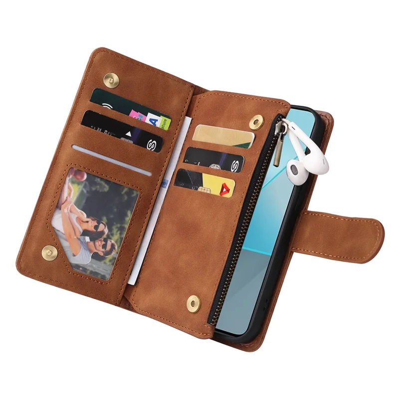 Per Xiaomi Redmi Note 13 Pro 5G / Poco X6 5G Custodia in pelle PU per telefono cellulare con più slot per schede - Marrone