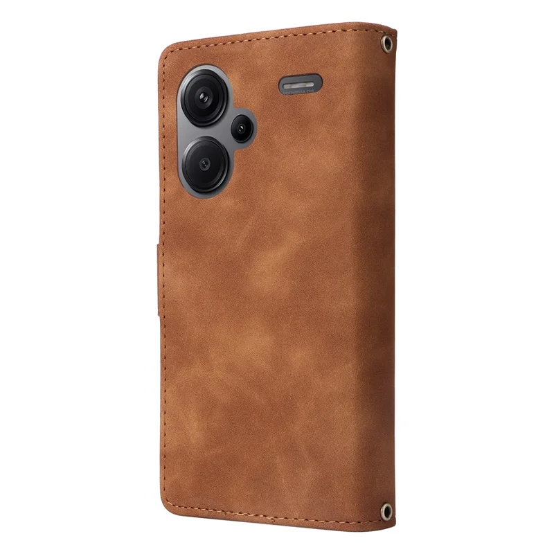 Para Xiaomi Redmi Note 13 Pro+ 5G Zipper Pocket Phone Case PU Leather Protection Stand Cover - Brown