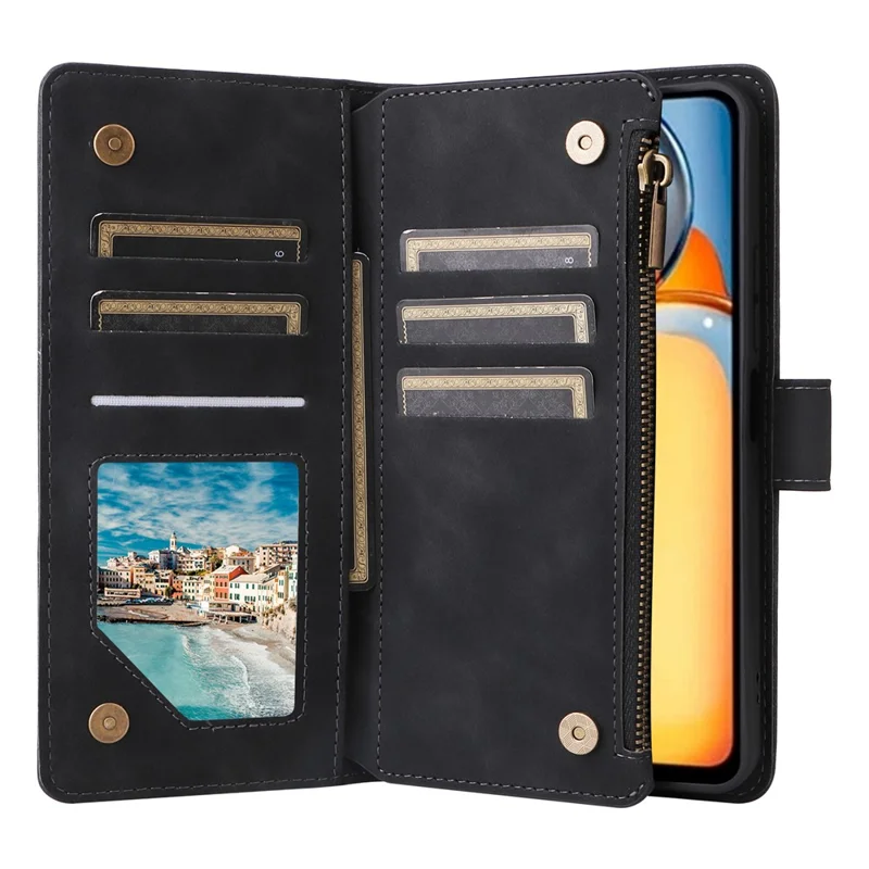 For Xiaomi Poco C65 4G / Redmi 13C 4G / 5G Cell Phone Case Multiple Card Slots Leather Protection Cover - Black