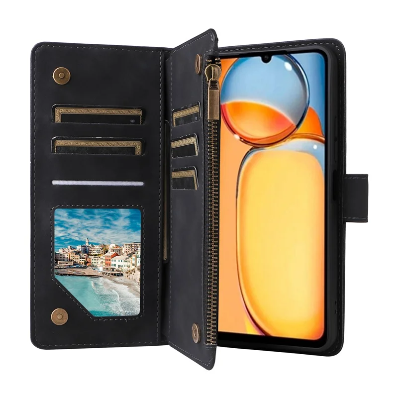 For Xiaomi Poco C65 4G / Redmi 13C 4G / 5G Cell Phone Case Multiple Card Slots Leather Protection Cover - Black