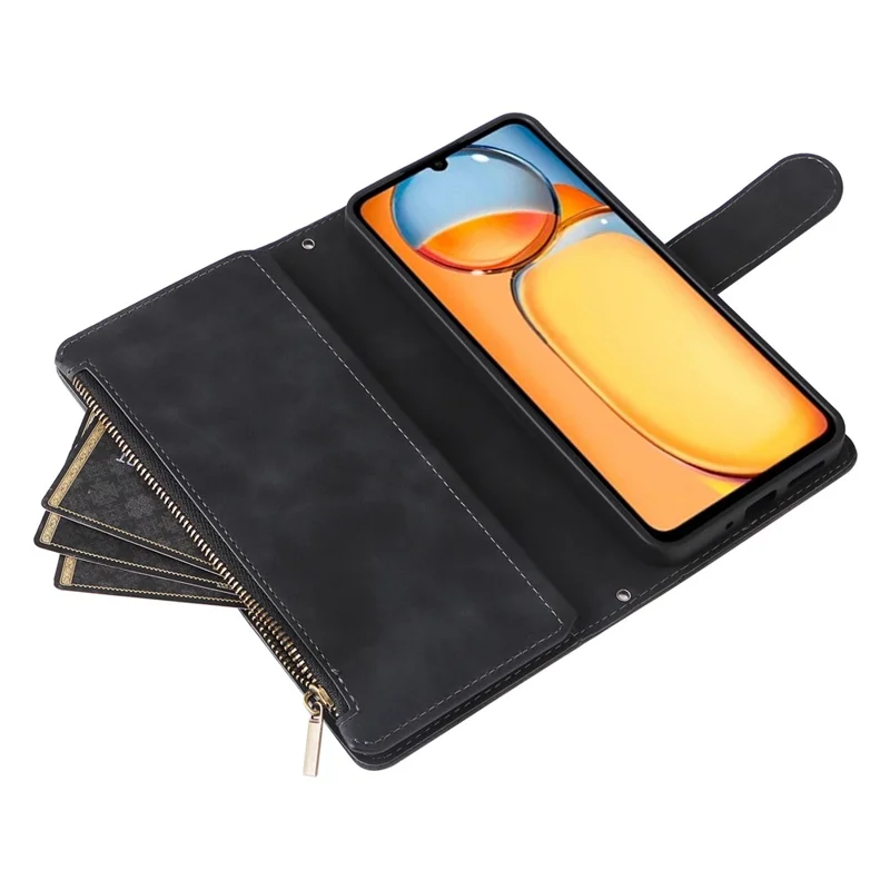 For Xiaomi Poco C65 4G / Redmi 13C 4G / 5G Cell Phone Case Multiple Card Slots Leather Protection Cover - Black