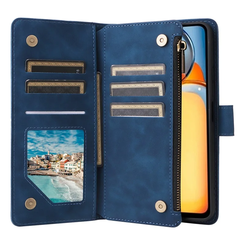 For Xiaomi Poco C65 4G / Redmi 13C 4G / 5G Cell Phone Case Multiple Card Slots Leather Protection Cover - Blue