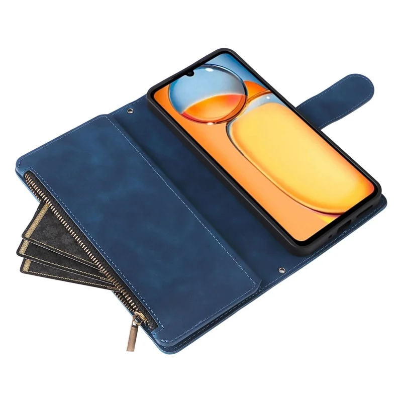 For Xiaomi Poco C65 4G / Redmi 13C 4G / 5G Cell Phone Case Multiple Card Slots Leather Protection Cover - Blue