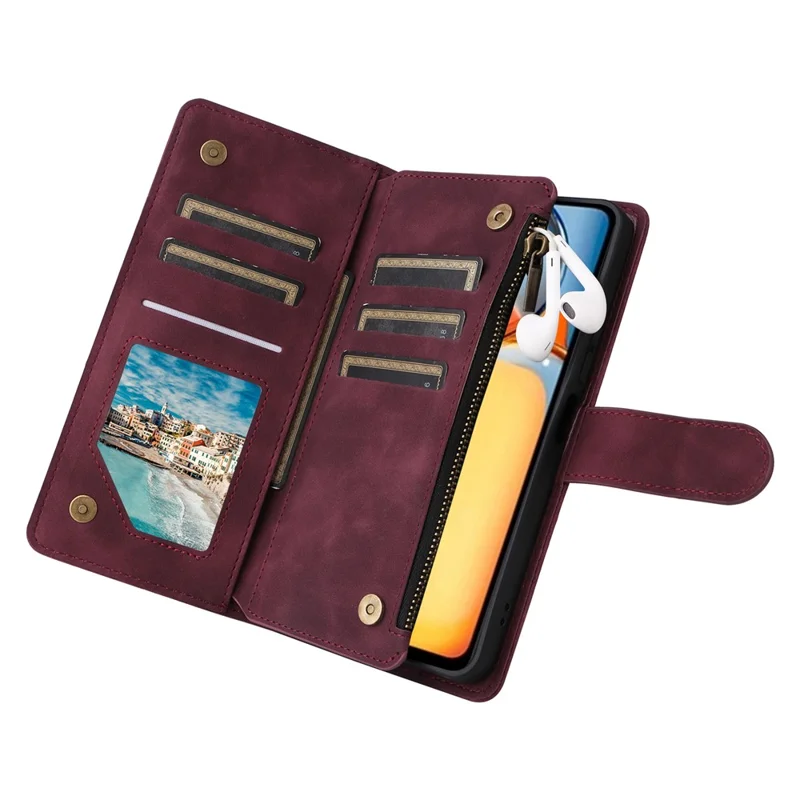 For Xiaomi Poco C65 4G / Redmi 13C 4G / 5G Cell Phone Case Multiple Card Slots Leather Protection Cover - Wine Red