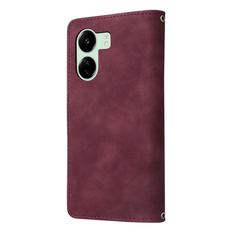 For Xiaomi Poco C65 4G / Redmi 13C 4G / 5G Cell Phone Case Multiple Card Slots Leather Protection Cover - Wine Red