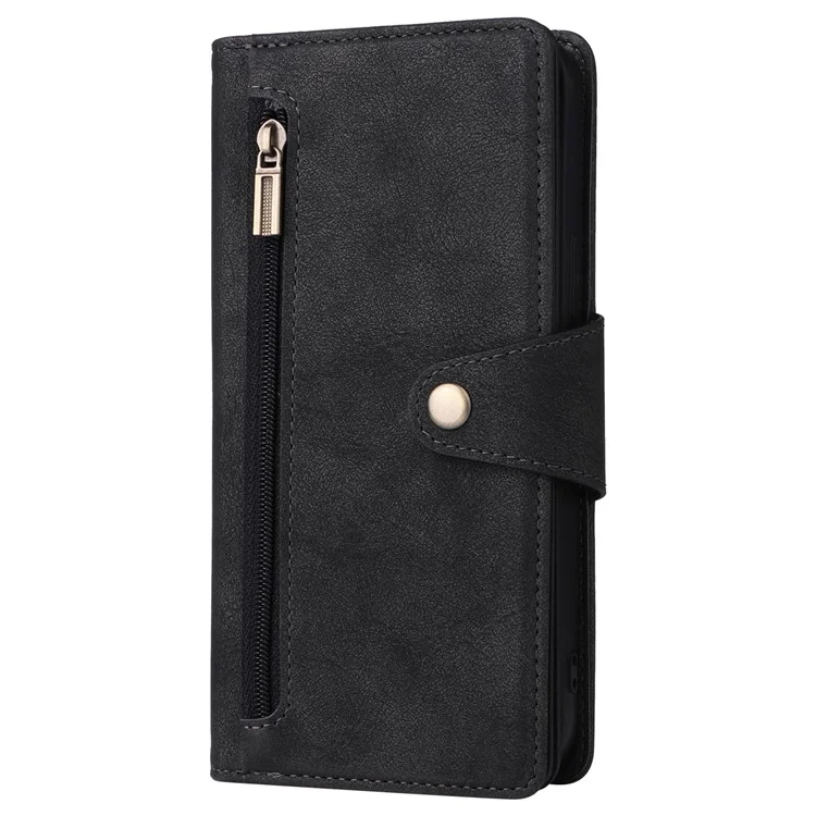 For iPhone 12 Pro Max Case Rivet Decor PU Leather Wallet Flip Phone Cover - Black