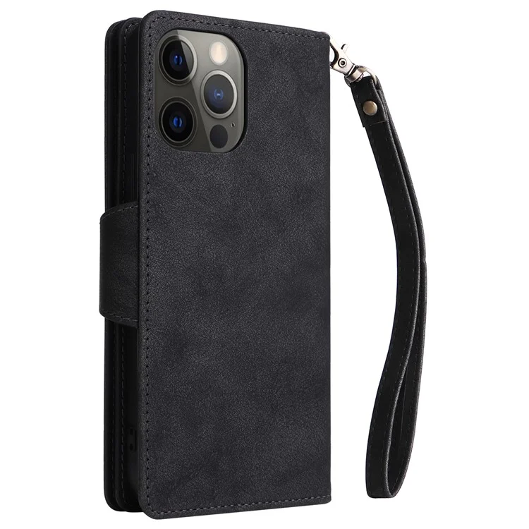 For iPhone 12 Pro Max Case Rivet Decor PU Leather Wallet Flip Phone Cover - Black