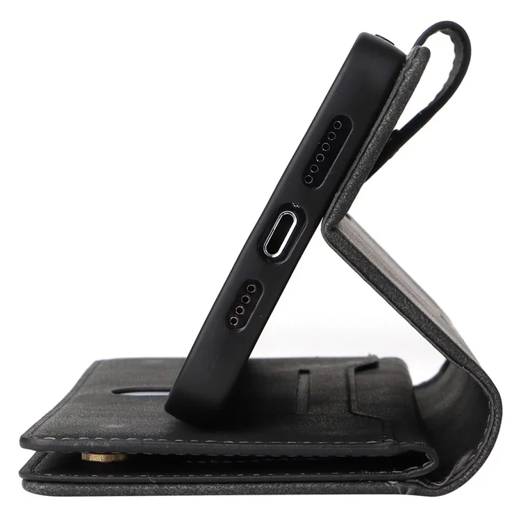 For iPhone 12 Pro Max Case Rivet Decor PU Leather Wallet Flip Phone Cover - Black