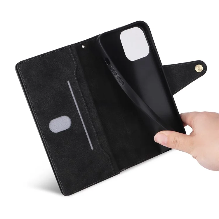 For iPhone 12 Pro Max Case Rivet Decor PU Leather Wallet Flip Phone Cover - Black