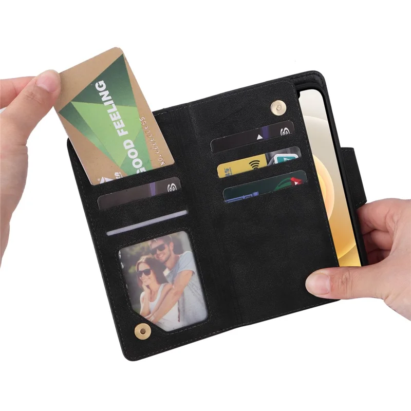 Skyddsfodral för iPhone 12 mini med chockabsorberande funktion, nitdekoration, PU-läder mobilhölse - Svart